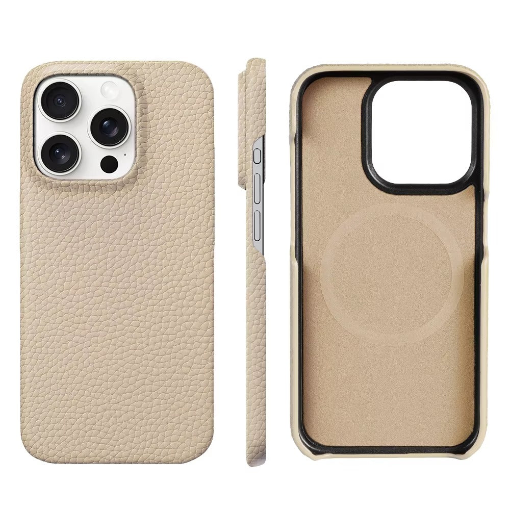 Luxury Natural Cowhide Leather MagSafe iPhone Case – Lychee Texture, Durable & Stylish Phone Back Cover | Case for iPhone