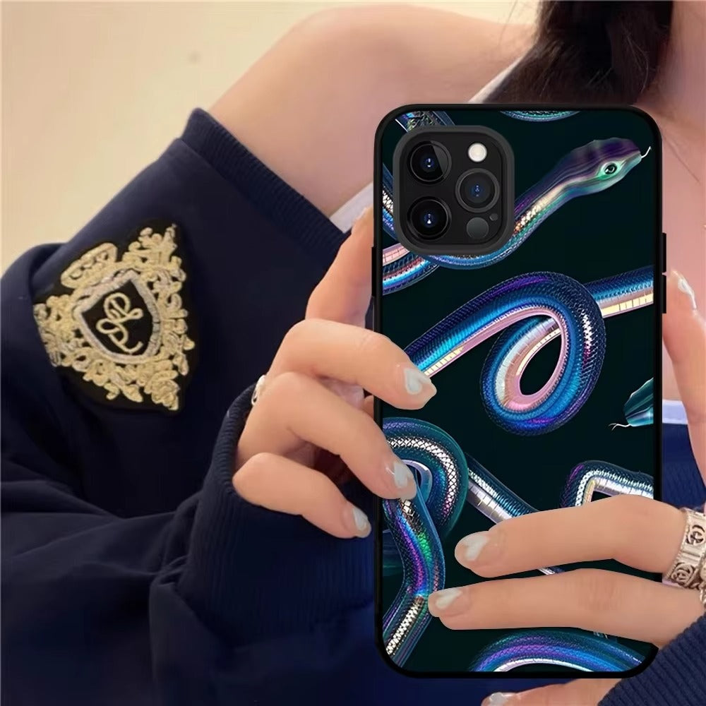 Luxury Apple iPhone Case, MagSafe Compatible, Camera Lens and Screen Protection, Ultra Thin, Shockproof, Magnetic, Full All Around Protection, Black Gold Snake Cover
