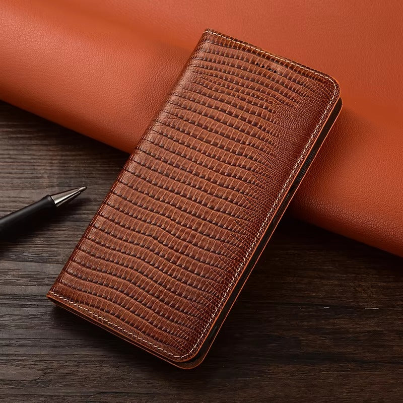 Premium Genuine Leather Flip iPhone Case – Cowhide, Crocodile Grain, Card Holder, Stylish & Durable Cover | Case for iPhone